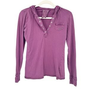 Guess Womens Y2K Vintage‎ Rhinestone Crown Embellished Hooded Top Size M Purple
